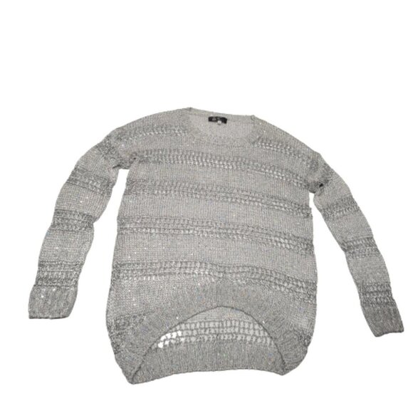 White Glitter Long Sleeve Sweater Open Knit Top Xmas New Years Party Top Blouse - Picture 4 of 6